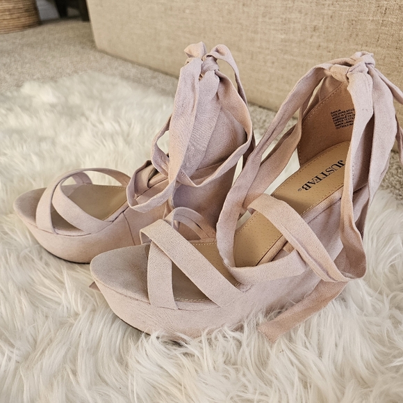 Blush Tie Up Wedge Platform Sandal - Just Fab Dahlia Sandal - Picture 6 of 9
